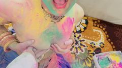 IndianMahi: 性公公和儿媳的色彩集会，holi性爱