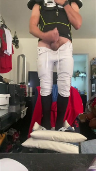 Football Athlete Dilf Jockdad87 Is Super Horny in His Pads, Pants and Socks on Cam