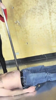 Dominatrix Boots Trampling Submissive Slave