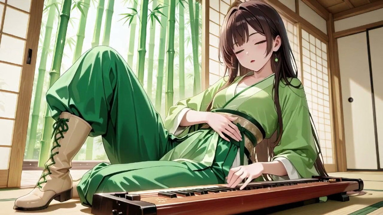 Tay Swift X: Kneeling on Tatami with a Short, Her Eyes Are Hazy....