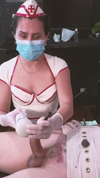 Latex Nurse Dominafire Sounds & Milks Bound Slave in Segufix