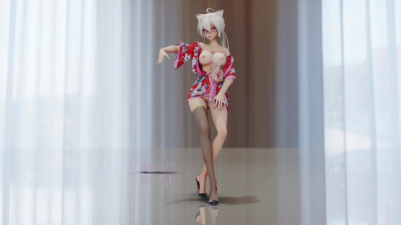 MikuMotion: Čokoládový krém Cheongsam; Černé punčochy; Vysoké podpatky s červenou podpatky