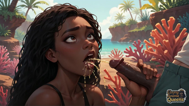 Ebony Anime Queens: Спекотна темношкіра любить оргію гуллетки в тропічному раю, поки її коханець дає їй дивовижний х, ридаючи її