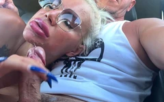 I Took a Selfie Giving a Blowjob to a Taxi Driver on the Way Home and Got a Lot of Hot Cum on My Face, Cum Kissing