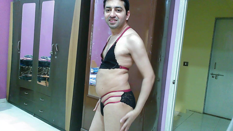 Cute & Nude Crossdresser: Sweet and sexy sissy crossdresser femboy Sweet Lollipop trying out...