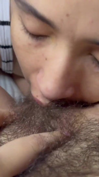 My Girlfriend Looks for My Little Clit Among My Hairy Pussy