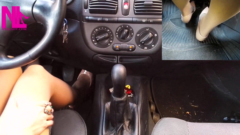 Nyllady: Sensual Driving in Nude Gianvito Rossi's Pumps and Handjobbing My...