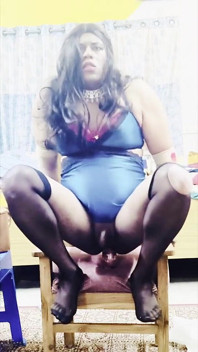 Trans CD Queen Anal Destruction with Huge Dildo - Sissygasm