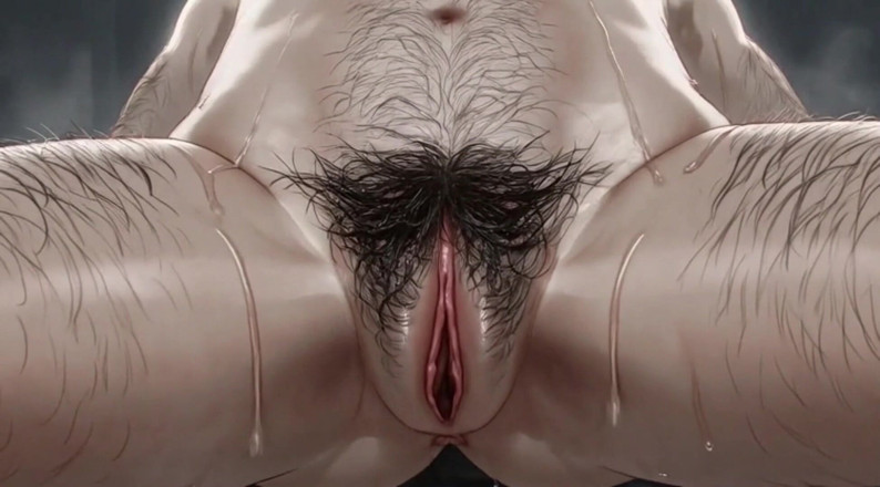 Anime Hentai: MILF Pokazuje zbliżenie jej owłosionej, mokrej cipki.