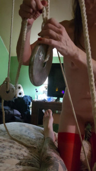 Goode Girl Ties Hubby's Balls and Cock to Pulleys in the Ceiling with 5lbs Weights