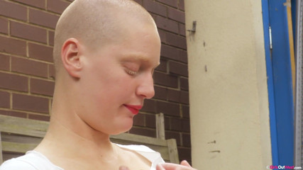Girls Out West: Busty Bald Girl with Hairy Pussy and Armpits Masturbates Outdoors