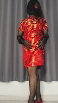 Sis-k pequeño body de rejilla ep1: vestido chino rojo