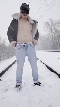 Snowy Track Tease: Muscular Stud Strips Bare, Flexes, and Explodes in Winter Heat