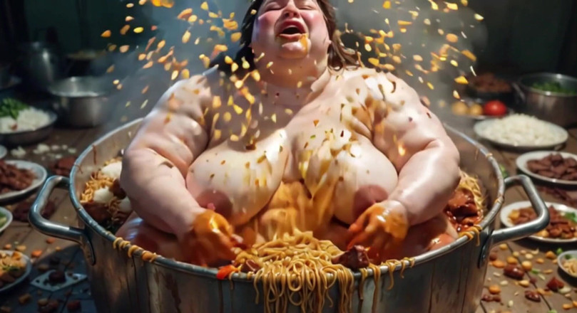 YOUR BEST FANTASY: Massive SSBBW Naked Eating Food Like Crazy - Hairy Pussy Exposed