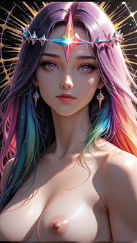 Shadow Oracle with Rainbow Prism Spikes Cosmic Fantasy Beauty Ai Art Slideshow