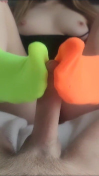 My Feet Are in Colorful Mismatched Socks for Pleasure - Hot Sockjob