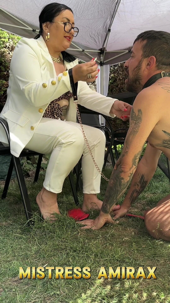 MistressAmiraX: My Human Ashtray in the Yard - Mistress Always in Control