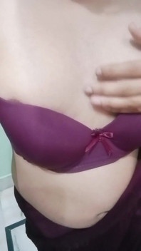 Indian Crossdresser Gaurisissy Feeling Horny in Purple Saree Looking and Fucking Like a Housewife