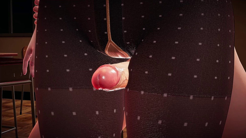 Joas22222: ナイロンを着たセクシーな教師リノ:3Dアニメーション - 太もものフェチ 大きなチンコ、平行プランクポーズでのクローズアップの陰部、中出し