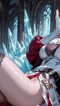 Ice Queen! Red-haired Sorceress Makes a Stunning Entrance in the Crystal Hall, Robe Slightly Open and Staff Tapping Seductively