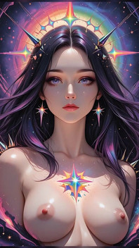 Shadow Oracle of the Void Storm with Rainbow Prism Spikes Cosmic Fantasy Ai Art Slideshow
