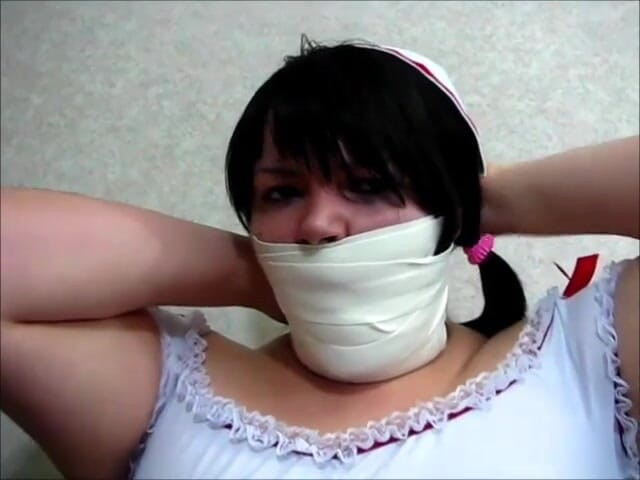 Selfgags classic: Nurse Layla's microfoam self gagging!