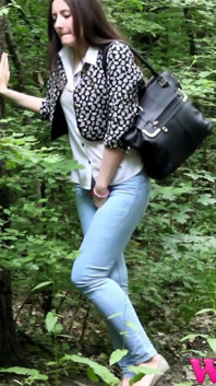 Desperate Girl Full Bladder Pee in the Forest and Empty Herself on the Ground