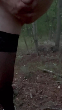 Teen boy shows body in pantyhose in the forest, night masturbate