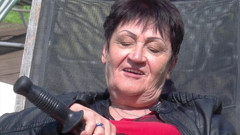 Solo Sex: Granny enjoys dildo in garden