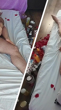 Gekke seks in de slaapkamer met een amateurpaar.
