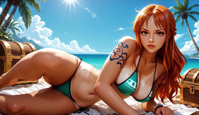 Sdanimacionescol: Nami fucked ciężko przez Luffy i Zoro - Trójkąt na plaży...