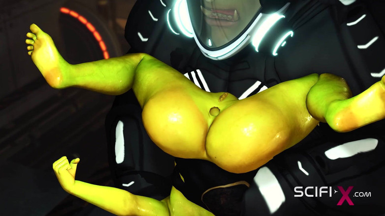 SciFi-X: Mimozemský sex v hvězdné lodi. Ženská zelená mimozemšťanka je ošukaná velkým...