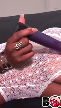 Big Tit Ebony Babes Play with Dildo on Bed