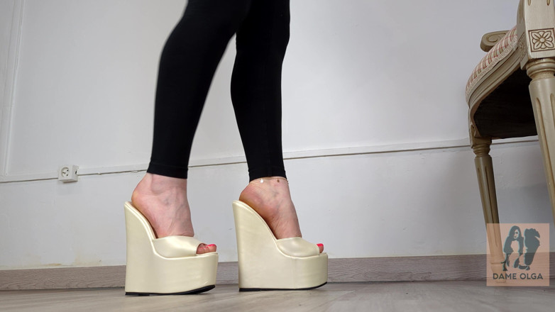 Dame Olga: Shoe Collection: White Platform Wedge Mules - Dame Olga (4k) (659)