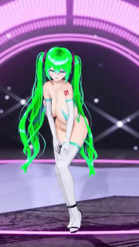Hatsune Miku enorme borsten uit dans hentai vocaloid bibbidiba lied mmd 3D groen haar kleur bewerken Smixix