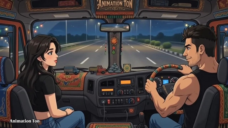 AnimationTon: Ek lkw-fahrer gab einem mädchen auf der autobahn einen aufzug