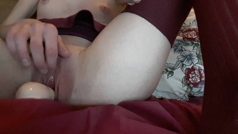 Christy G: Sexy teen with tight wet pussy fucks herself with a...