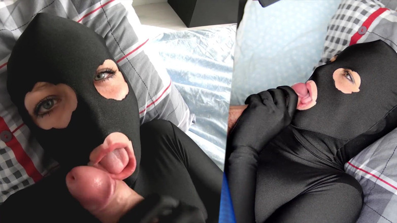 Nylon Xtreme: Natacha Guapa in pompino completo nero zentai lycra