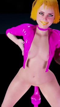 Neon ragazza cavalca un grosso dildo rosa neon