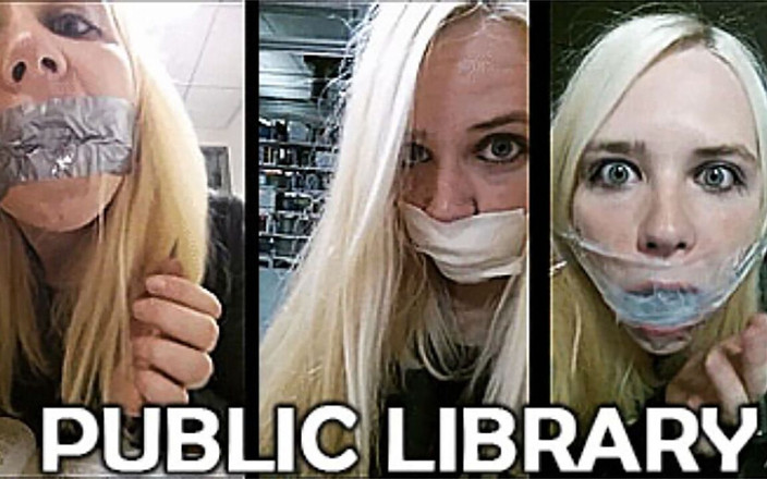 Selfgags classic: Rubia amordazada en la biblioteca pública