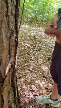 Pissed on the Tree. Naked Walk in the Woods