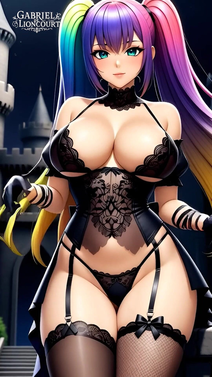 Gabriel de Lioncourt AI: Ragazze gotiche hentai con i capelli tinti colorati che mostrano...