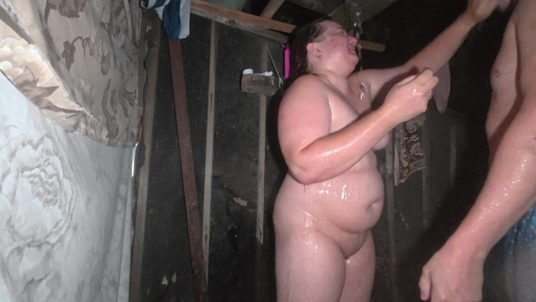 SchoolPrincess: Golden Shower at Night in an Outdoor Shower