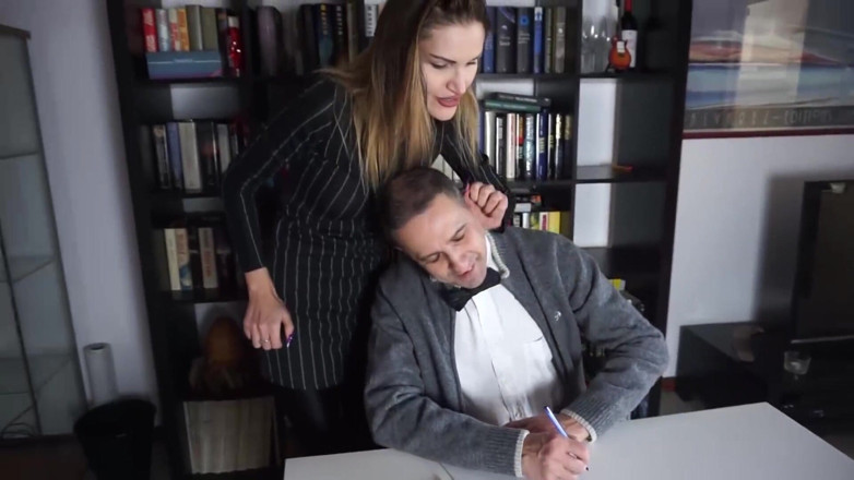 Lady Mesmeratrix Official: Femdom chick punishes her male slave in the office