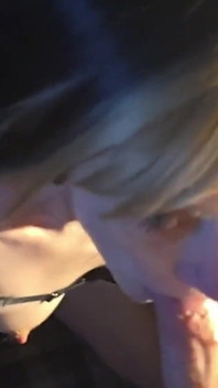 Envy Deepthroats His Huge Cock on Her Knees