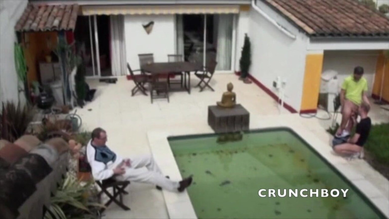 Crunch Boy: Two twinks fuck and a Stepdaddy pervert watch them