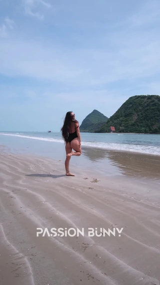 PassionBunny: Black Bikini and Passionate Flashing on the Beach