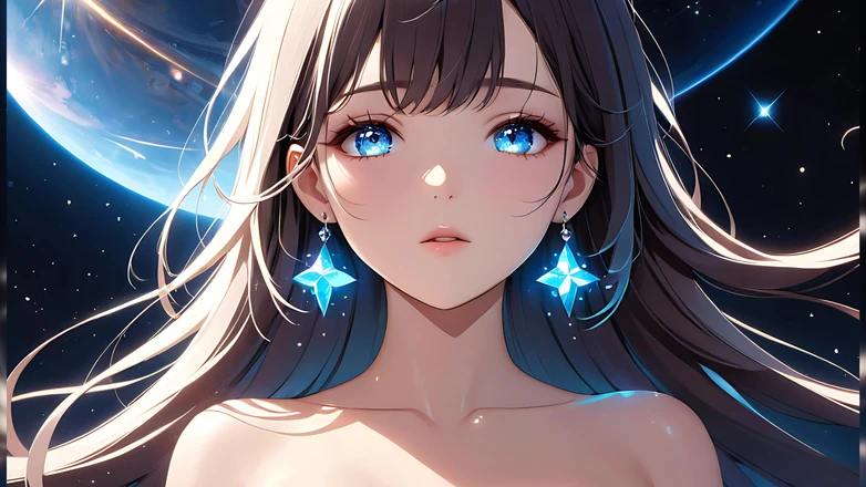 LustRender: Cosmic Serenity: a Beautiful Young Woman with Stardust on Her...