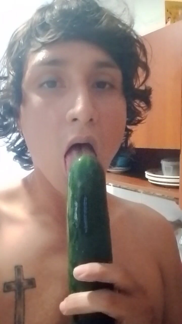 Ladyboy Evenya: Femboy Chkes on a Cucumber and Penetrates His Rich Anal...