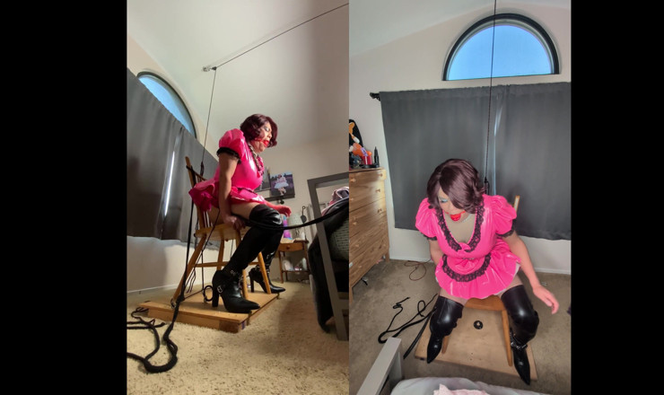 Sissy Candy: Sissy Candy in Self Bondage with Huge Dildos